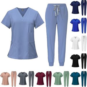 Venta al por mayor Hospital Scrub Sets uniformes médicos enfermeras cómodo cuello en V Jogger pantalones poliéster algodón - Product Image 5