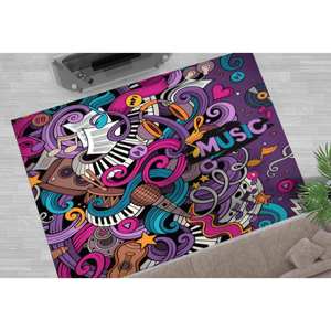 Alfombra con Diseño de Grafiti Musical: Arte de Instrumentos Coloridos - Alfombra Antideslizante, con Pelo Suave - Product Image 4