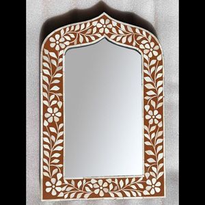 Marco de espejo con incrustaciones de hueso de diseño elegante patrón Floral hermoso marco de espejo de pared mejor decoración del hogar dormitorio sala de estar por HF CRAFTS - Product Image 5