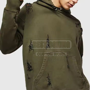 Design personnalisé Coton mélangé Distressed Hoodies Léger Distressed Hoodies 2025 Top Qualité Hommes Hoodies - Product Image 2