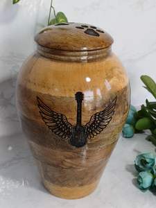 <b>Wooden</b> Cremation <b>Urns</b> <b>for</b> <b>Ashes</b> Adult Male/Female Guitar & Wing Pattern Engrave Decorative <b>Urns</b>-<b>Wooden</b> Cremation <b>Urn</b> Funeral - Product Image 2
