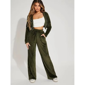 Ensemble jogging brodé à capuche mignon pour l'automne, survêtement pour femmes, logo personnalisé en strass, veste, pantalon évasé, vêtements, ensemble 2 pièces, jersey - Product Image 1