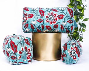 Juego de 3 estuches de maquillaje acolchados de gran capacidad ecológicos azules de algodón indio para bolsos con cierre de cremallera para artículos esenciales de viaje - Product Image 4