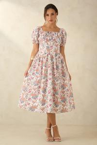 Vestido de algodón con bloque de mano indio, estampado Floral, ropa de fiesta para mujer, regalo de boda personalizado, vestido de verano, suministro ODM, venta - Product Image 2