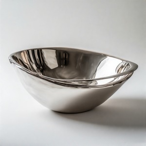 Minimalist Fruit Bowl in Satin-Finish Metal with Fine-Line Etchings and <b>Soft</b> Bevelled Rim for Upscale Home Decor - Product Image 2