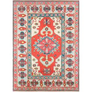 Alfombras de Lana Anudadas a Mano Nuray, Diseño Rectangular con Medallón Rojo Naranja y Patrones Abstractos para el Hogar, para Sala de Estar y Dormitorio, 9x12, Pae-1220 - Product Image 1