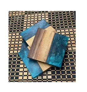 ATRACTIVOS COASTER DE MADERA CON ESTILO CON RESINA NUEVO PATRÓN JUEGO DE 4 CON SOPORTE ACCESORIOS DE DECORACIÓN DE COCINA Y MESA - Product Image 2