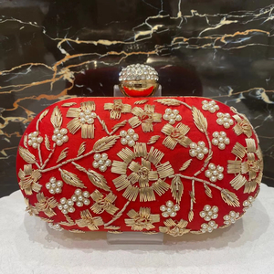 Sac à main de soirée rond et élégant de luxe, pochette brodée de qualité supérieure avec perle pour événements spéciaux et mariages - Product Image 4