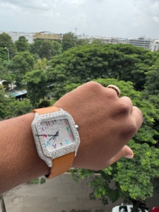 นาฬิกาเพชรโมอิสแบบอนาล็อกอัตโนมัติพร้อมฟังก์ชั่นวันที่เคสเหล็กสไตล์ฮิปฮอปหนังและยางรัด - Product Image 2