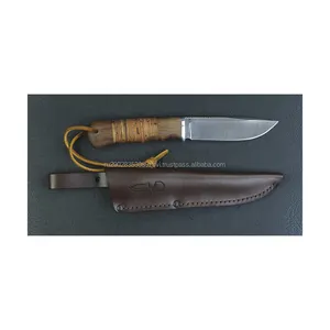 Cuchillo Forest "Metr" hecho de acero de Damasco, con mango hecho de corteza de abedul, cuchillo de caza afilado y duradero