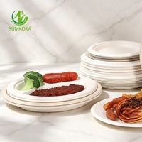 Assiettes jetables en bagasse de canne à sucre SUMKOKA sans PFAS, compostables, biodégradables, 7 pouces, assiettes rondes en bagasse naturelle