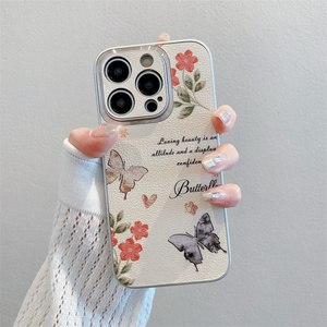 Funda de Teléfono con Diseño de Flores Estética de Moda Coreana para iPhone 16 Pro <span class=keywords><strong>Max</strong></span> 15 14 13, Funda Protectora a Prueba de Golpes con Diseño de Mariposa - Product Image 1