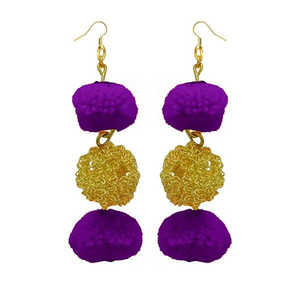 Jeweljunk Boucles d'oreilles fil pompon violet plaqué or Bijoux fantaisie - Product Image 1