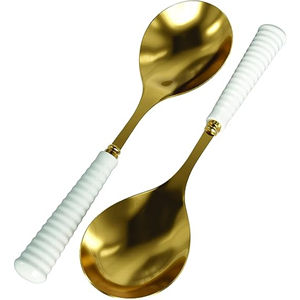 Compra de larga duración a granel elegante diseñador moderno mango de hueso Metal plata acabado utensilios para servir cucharas conjunto para Hotel - Product Image 4