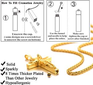 Crucifix or urne collier pour cendres en acier inoxydable bijoux mémorial souvenir urne médaillons pendentif pour hommes femmes taille personnalisée - Product Image 6
