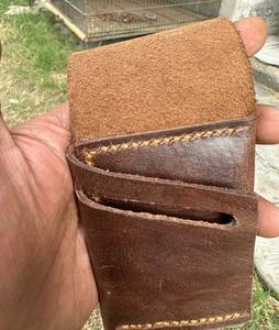 Pure 100% hecho a mano estilo Vintage billetera de cuero de vaca genuino tarjetero plegable corto con función antirrobo estilo de moda - Product Image 3