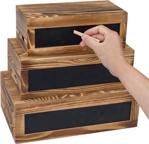 Caja Rectangular de anidación de madera quemada rústica, soportes de exhibición de pasteles con etiquetas de pizarra, elevadores de madera apilables para servir postres - Product Image 6