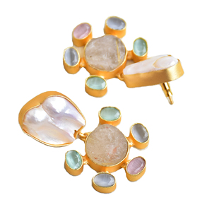 Pendientes de Latón al por Mayor con Diseño de Perlas y Piedras Naturales, Baño de Rodio, Libres de Níquel, Duraderos, para Exportación a Granel - Product Image 3