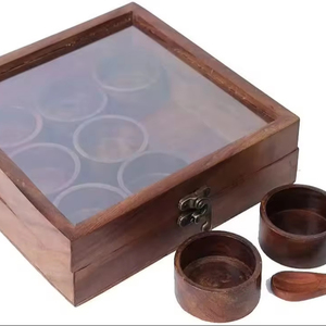 Boîte à épices en bois de sheesham de qualité supérieure fabriquée à la main Masala Dabba avec couvercle pour la cuisine, le stockage des épices et des fruits secs - Product Image 1