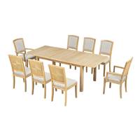 Ensemble de table à manger en bois massif de style scandinave moderne avec chaises en rotin tressé, 8 pièces, 6 places, style farmhouse, hôtel, mobilier léger pour la maison
