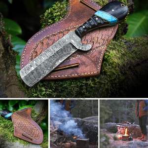 Handmade 8\" Damascus Hunting Knife Full Tang Cowboy Skinning EDC Bull Cutter for Outdoor <b>Camping</b> Customizable OEM & ODM Support - Product Image 5