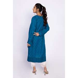 Camisa de Mujer Azul con Jacquard Teñido, Bordada, de Poliéster y Chifón, Larga, con Rayas y Patrón Sólido, Tallas XL a 4XL, para Primavera y Otoño - Product Image 1