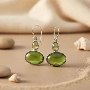 <b>925</b> <b>Silver</b> Green Gemstone <b>Earrings</b> for Women Gold Plated Dangle <b>Earrings</b> with Pearl Diamond Rose Gold Material for Wedding Party - Product Image 1
