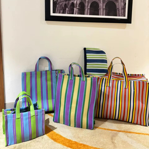 Handloom Sac à provisions de plage recyclé en nylon à la mode Sacs rayés tissés en plastique réutilisables avec fermeture à glissière Style Goan du marché - Product Image 2