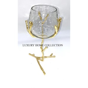 Floreros de metal y vidrio de tono dorado de alto pulido para lujosos centros de mesa o ajustes de decoración de eventos - Product Image 1