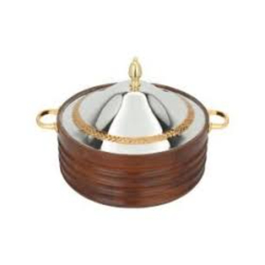 Casserole ronde de luxe en bois et acier inoxydable avec couvercle en laiton martelé, design arabe, réchaud alimentaire, plat de service en vente - Product Image 3