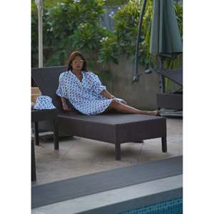 Robe longue élégante Fintastic en coton et lin brodée et imprimée au bloc, avec poches, bleu marine, taille unique, boutique - Product Image 3