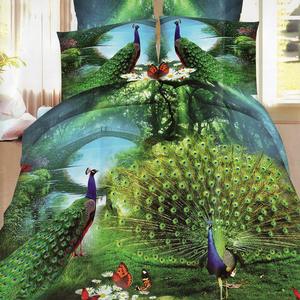 Beau coton imprimé paon 1kg drap de lit avec deux taies d'oreiller tapis populaire tapis salon - Product Image 1