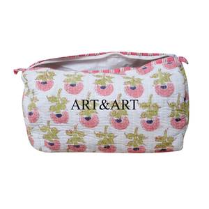 Ensemble de sacs matelassés à imprimé indien traditionnel, élégant organiseur de voyage, fermeture éclair, coton doux, cosmétique, 3 pochettes, écologique, résistant à l'eau - Product Image 5