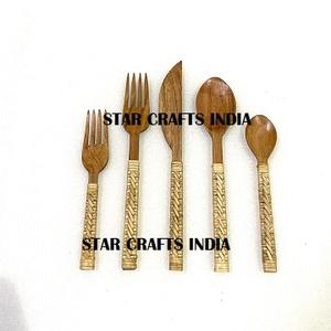 Juego de cubiertos de madera con mango acabado de mimbre de estilo único con acabado brillante Tamaño personalizado Fabricante y proveedor de India - Product Image 6