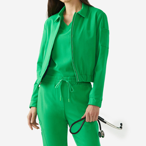 Chaqueta de manga elástica con estilo rojo de calidad superior para mujer, laboratorio médico suave con cremallera, uniforme de Hospital, chaqueta para mujer, uniformes de enfermería - Product Image 5