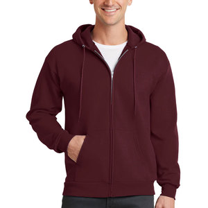 เสื้อมีฮู้ดผู้ชายผ้าฟลีซแบบซิปเต็มตัวผ้าแคนวาสสีแดงเข้ม - Product Image 1