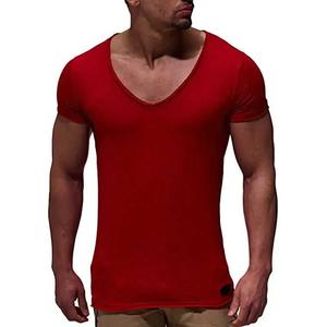 Nueva llegada cuello en V profundo Slim Fit hombres camiseta Casual verano manga corta Top MY070 Camisetas Hombre camiseta fina - Product Image 4