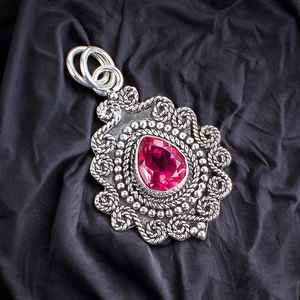 Pendentif en argent sterling avec tourmaline rose faite à la main, coupe en goutte d'eau, pierre de naissance d'octobre, bijoux pour femmes et enfants, cadeau pour un usage quotidien - Product Image 5