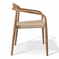 Chaise de salle à manger d'extérieur en teck massif scandinave, fauteuil en corde de rotin tressée, design moderne écologique, mobilier de jardin
