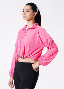 Vente en gros de haut à fermeture éclair pour femmes couleur rose 100% sweats à capuche en coton logo personnalisé fermeture éclair courte pour femmes - Product Image 3