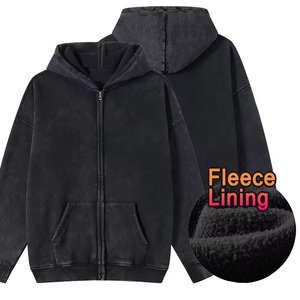Sudadera con capucha de mezcla de algodón con logotipo personalizado Vintage marrón de gran tamaño con cremallera y hombros caídos forro polar pesado para invierno - Product Image 1