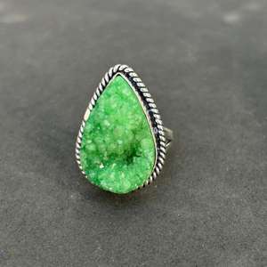 Vente chaude 925 Sterling Silver Women's Wedding Ring Original Green Coated Druzy Gemstone Moissanite Trendy Wholesale Jewelry - Product Image 5