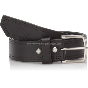 Cinturón de cuero negro con acabado mate para hombre, cinturón de cuero negro con doble costura, elegante, ajustable - Product Image 6