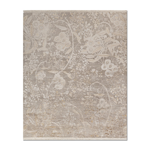 Alfombra Rectangular de Lana y Seda de Bambú Anudada a Mano Pansy Ivory AKWB-3629 con Patrón Floral Abstracto para el Hogar, Pasillo o Sala de Estar - Product Image 1