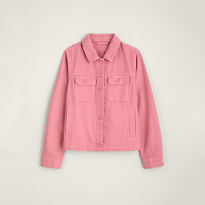 Chaqueta Utilitaria Rosa para Mujer con Cuello Camisero, Manga Larga, Cierre de Botones de Algodón, Estilo Primavera - Product Image 1
