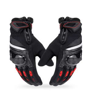 Guantes de Motocicleta de Invierno Impermeables de Alta Calidad con Logotipo Personalizado, Cierre de Cremallera Negro y Rojo, Protección de Nudillos con Carcasa Rígida para Motociclistas - Product Image 3