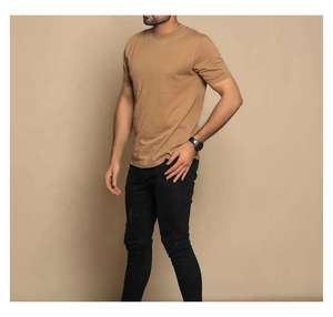 T-shirt à manches courtes en coton côtelé à col ras du cou, coupe classique, à carreaux, imprimé sur mesure, en tissu peigné respirant, pour homme, style streetwear - Product Image 6