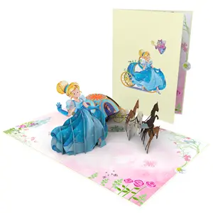 Conte de fées Cendrillon Up Carte Cartes De Voeux Anniversaire Saint Valentin Merci Découpe Laser À La Main 3D Pop Up Carte