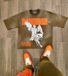 Baggy personnalisé à épaules tombantes pour hommes Distressed Streetwear Imprimé Surdimensionné Cropped 100% Cotton Loose fit Acid Wash T-Shirt pour hommes - Product Image 2