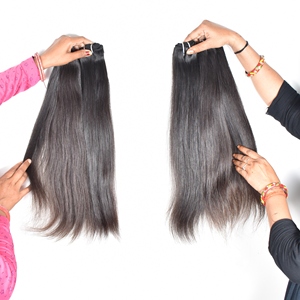 Extensions de cheveux vierges indiennes 100% bon marché en gros, cuticules alignées, noires, lisses, 8-32 pouces, mèches de cheveux humains du temple - Product Image 4